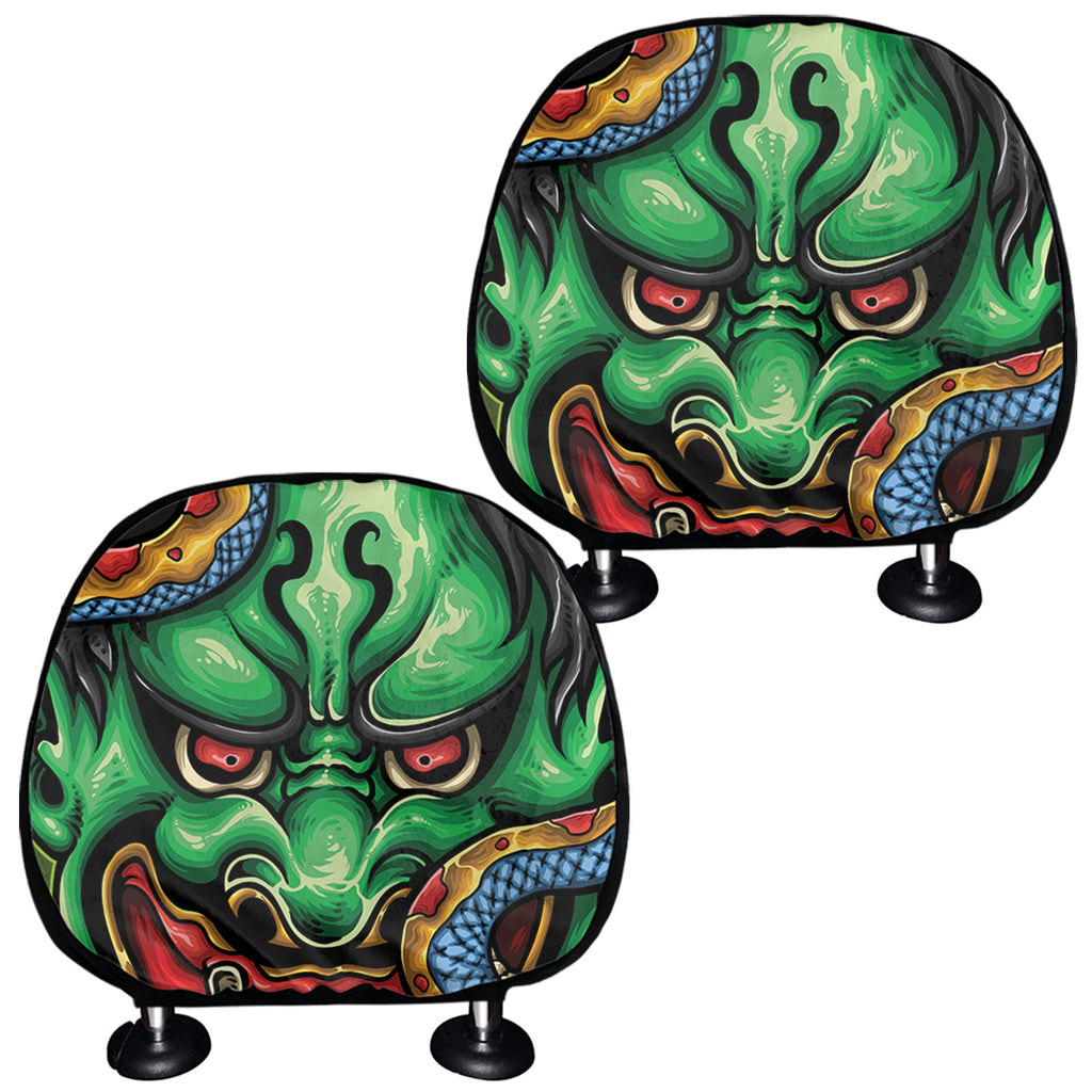 Japanese Oni Demon With Snake Print Car Headrest Covers