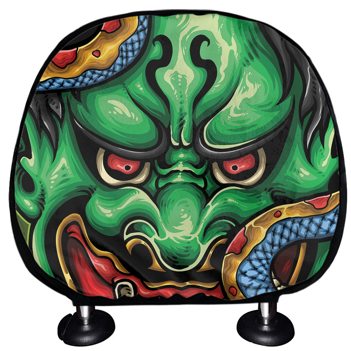Japanese Oni Demon With Snake Print Car Headrest Covers