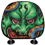 Japanese Oni Demon With Snake Print Car Headrest Covers