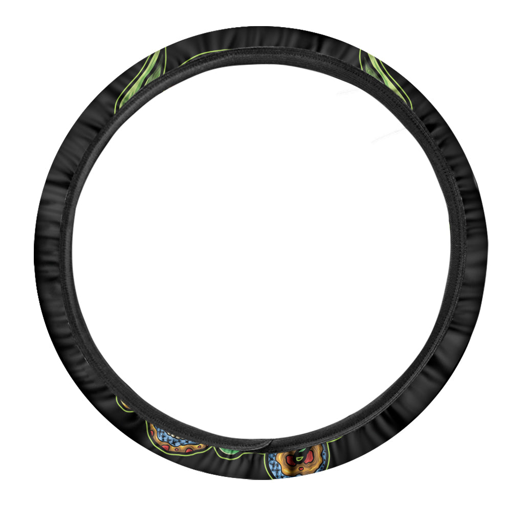 Japanese Oni Demon With Snake Print Car Steering Wheel Cover