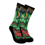 Japanese Oni Demon With Snake Print Crew Socks
