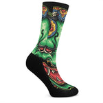 Japanese Oni Demon With Snake Print Crew Socks