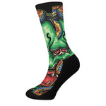 Japanese Oni Demon With Snake Print Crew Socks