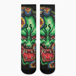 Japanese Oni Demon With Snake Print Crew Socks