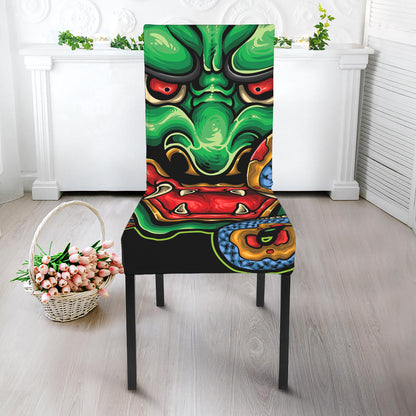 Japanese Oni Demon With Snake Print Dining Chair Slipcover