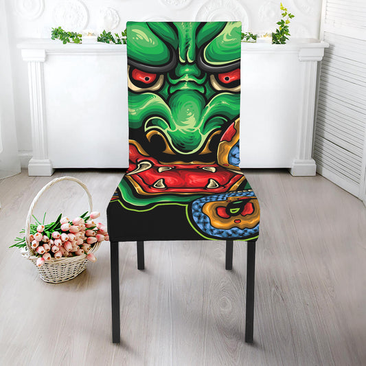 Japanese Oni Demon With Snake Print Dining Chair Slipcover