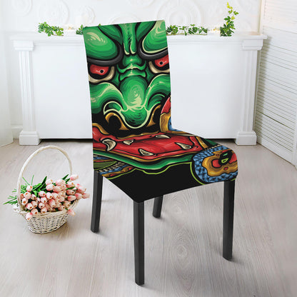 Japanese Oni Demon With Snake Print Dining Chair Slipcover