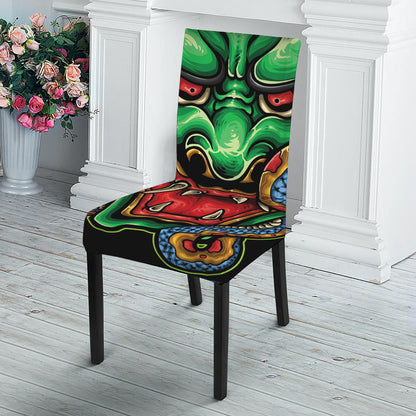 Japanese Oni Demon With Snake Print Dining Chair Slipcover