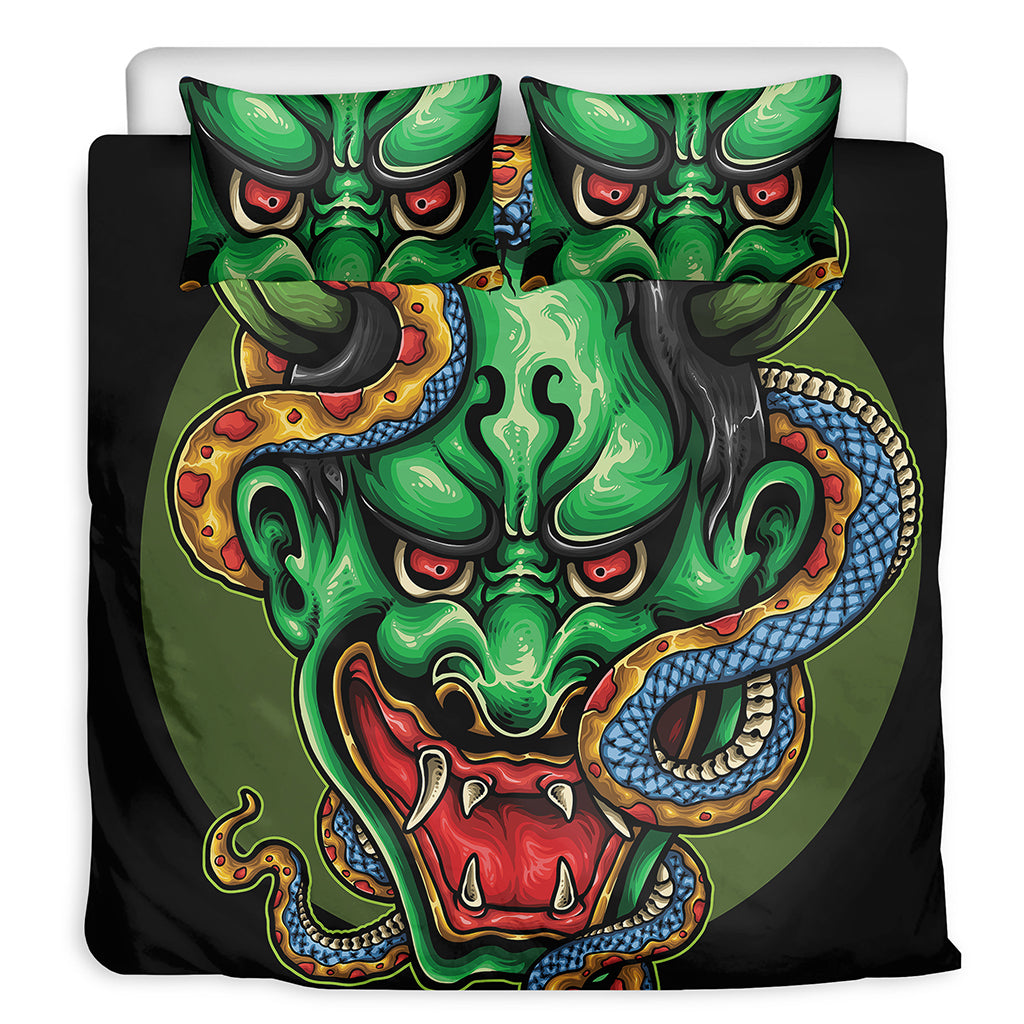 Japanese Oni Demon With Snake Print Duvet Cover Bedding Set