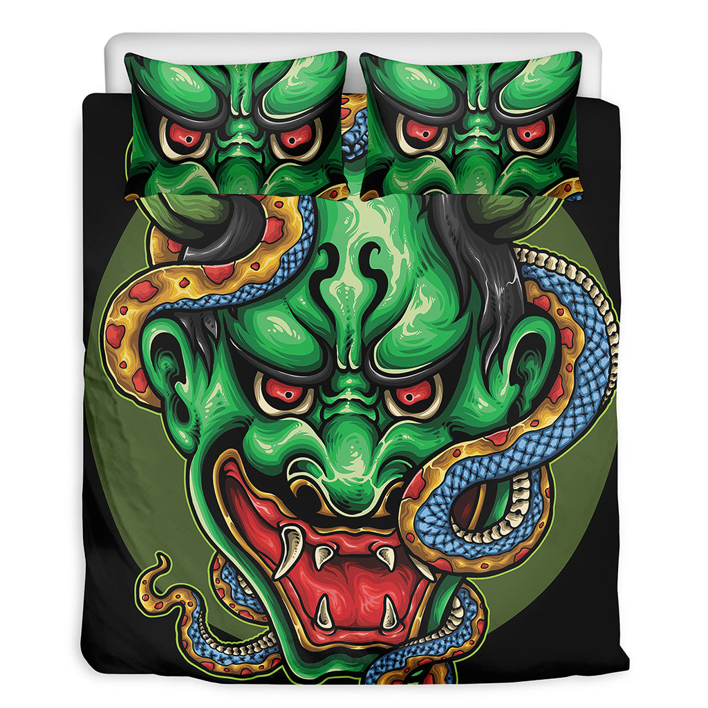 Japanese Oni Demon With Snake Print Duvet Cover Bedding Set