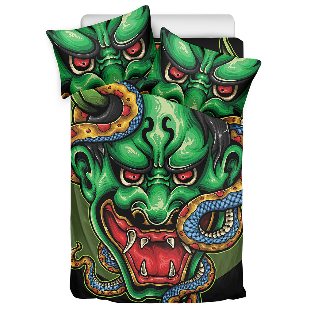 Japanese Oni Demon With Snake Print Duvet Cover Bedding Set