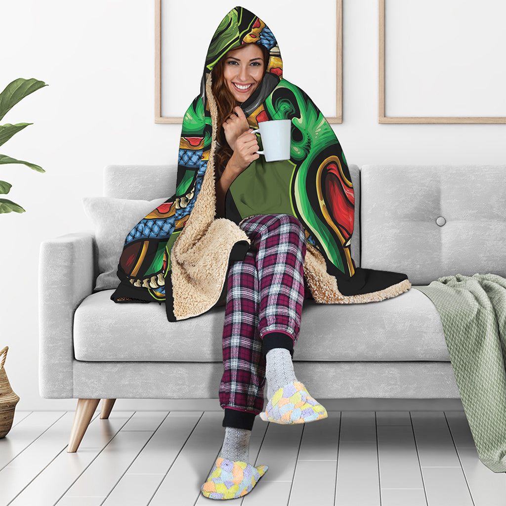 Japanese Oni Demon With Snake Print Hooded Blanket