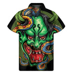 Japanese Oni Demon With Snake Print Men's Short Sleeve Shirt