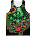 Japanese Oni Demon With Snake Print Men's Tank Top