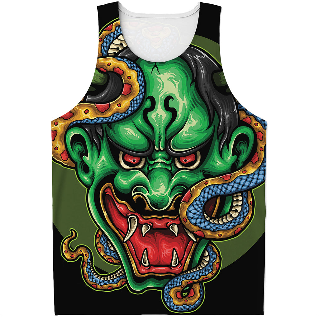 Japanese Oni Demon With Snake Print Men's Tank Top