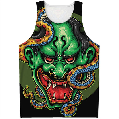 Japanese Oni Demon With Snake Print Men's Tank Top