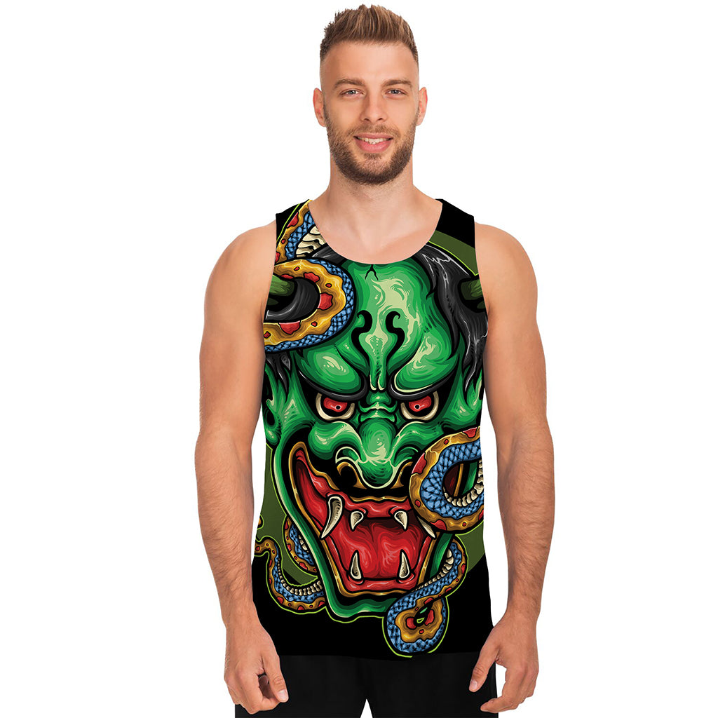 Japanese Oni Demon With Snake Print Men's Tank Top