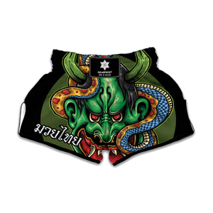 Japanese Oni Demon With Snake Print Muay Thai Boxing Shorts