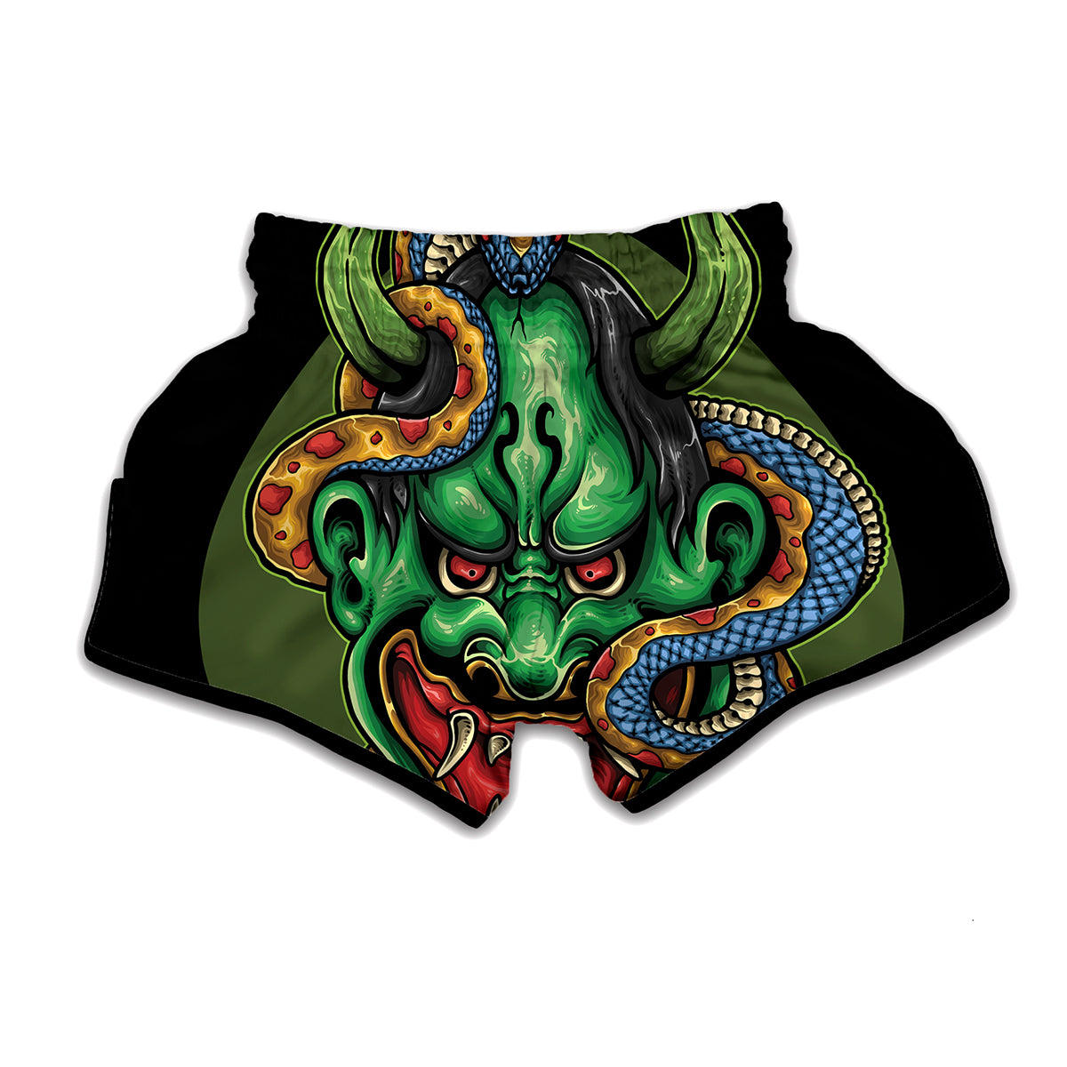 Japanese Oni Demon With Snake Print Muay Thai Boxing Shorts