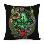 Japanese Oni Demon With Snake Print Pillow Cover