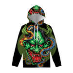 Japanese Oni Demon With Snake Print Pullover Hoodie