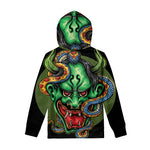 Japanese Oni Demon With Snake Print Pullover Hoodie
