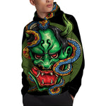 Japanese Oni Demon With Snake Print Pullover Hoodie