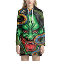 Japanese Oni Demon With Snake Print Pullover Hoodie Dress