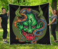 Japanese Oni Demon With Snake Print Quilt