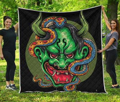Japanese Oni Demon With Snake Print Quilt