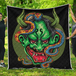 Japanese Oni Demon With Snake Print Quilt