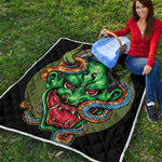 Japanese Oni Demon With Snake Print Quilt
