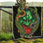 Japanese Oni Demon With Snake Print Quilt