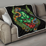 Japanese Oni Demon With Snake Print Quilt