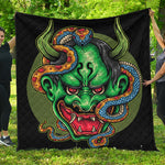 Japanese Oni Demon With Snake Print Quilt