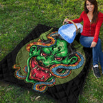 Japanese Oni Demon With Snake Print Quilt