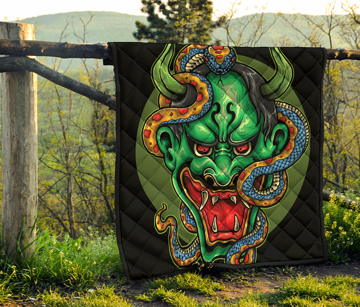 Japanese Oni Demon With Snake Print Quilt