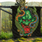 Japanese Oni Demon With Snake Print Quilt