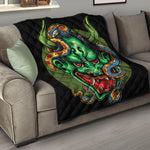Japanese Oni Demon With Snake Print Quilt