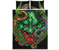 Japanese Oni Demon With Snake Print Quilt Bed Set