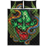 Japanese Oni Demon With Snake Print Quilt Bed Set