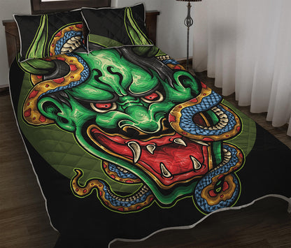 Japanese Oni Demon With Snake Print Quilt Bed Set