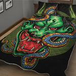 Japanese Oni Demon With Snake Print Quilt Bed Set