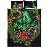 Japanese Oni Demon With Snake Print Quilt Bed Set