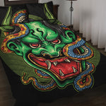 Japanese Oni Demon With Snake Print Quilt Bed Set