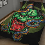 Japanese Oni Demon With Snake Print Quilt Bed Set