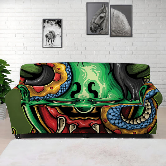 Japanese Oni Demon With Snake Print Sofa Cover