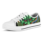 Japanese Oni Demon With Snake Print White Low Top Shoes