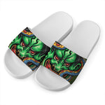 Japanese Oni Demon With Snake Print White Slide Sandals