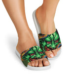 Japanese Oni Demon With Snake Print White Slide Sandals